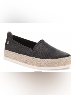 Arche Black Slip-On Espadrille with Braided Jute Platform